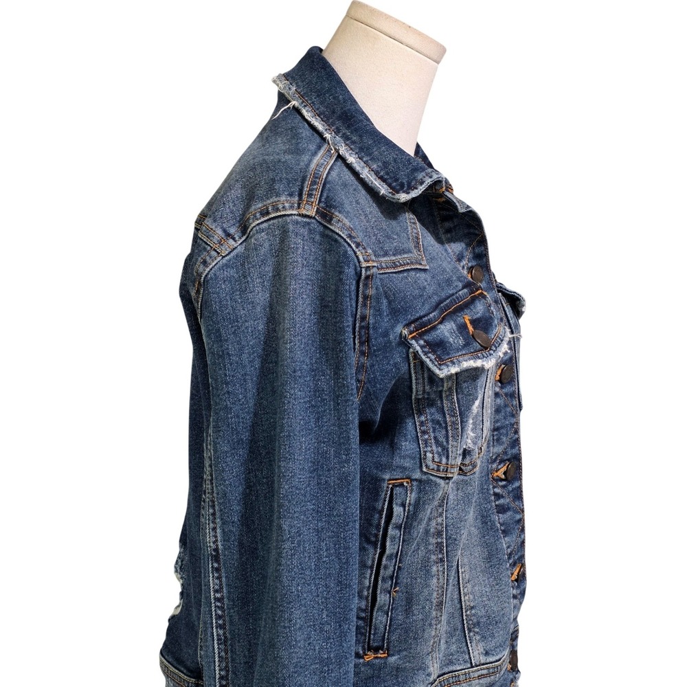 Zara Denim Jacket Womens L BlueDistressed Raw Hem Trucker - Picture 4 of 9